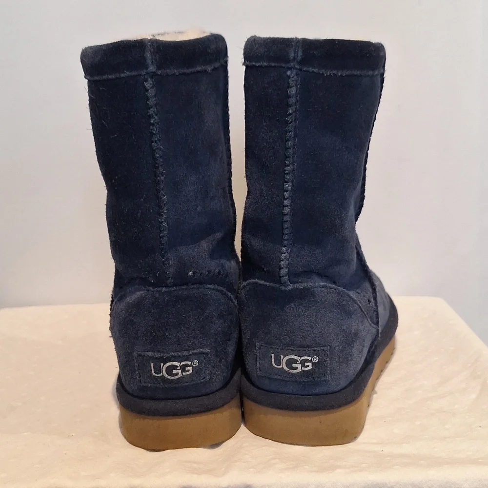 UGG Australia  Classic Short Sunshine Perf Navy Suede Boots Size 7